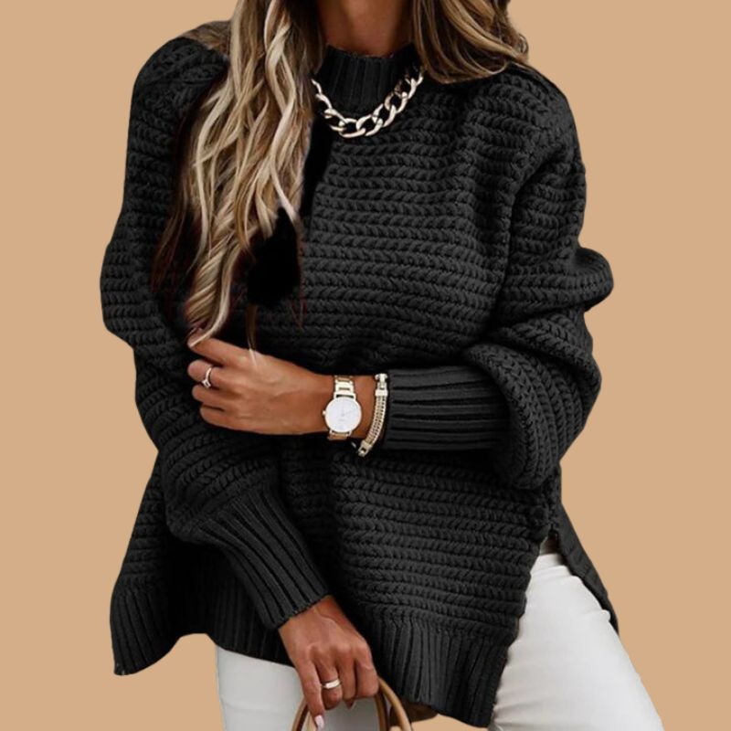 Women’s V-Neck Knit Jumper with Ribbed Design and Long Sleeves