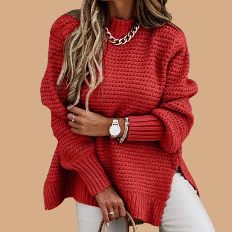 Women’s V-Neck Knit Jumper with Ribbed Design and Long Sleeves