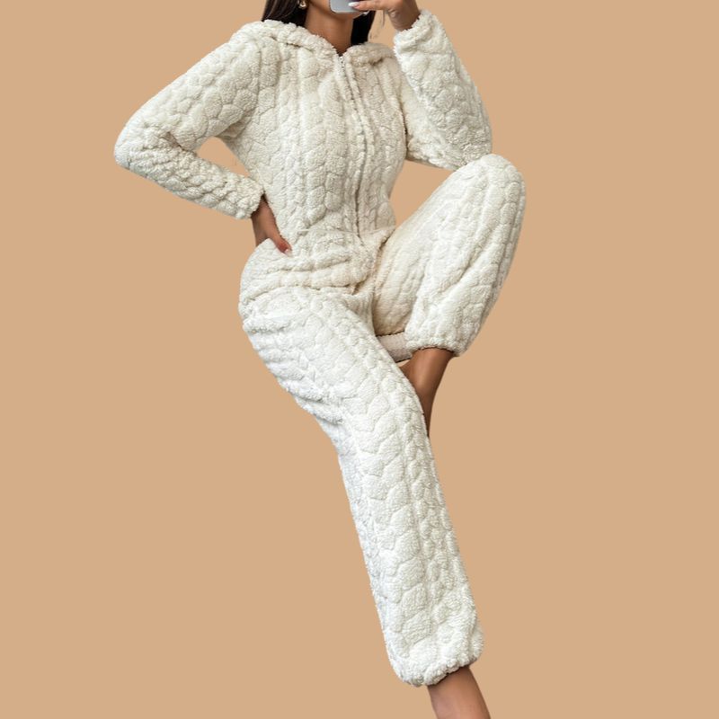Women’s White Onesie with Quilted Design and Zip Closure