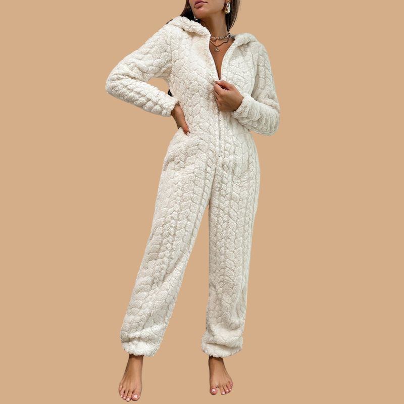 Women’s White Onesie with Quilted Design and Zip Closure