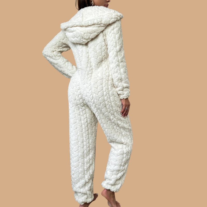 Women’s White Onesie with Quilted Design and Zip Closure
